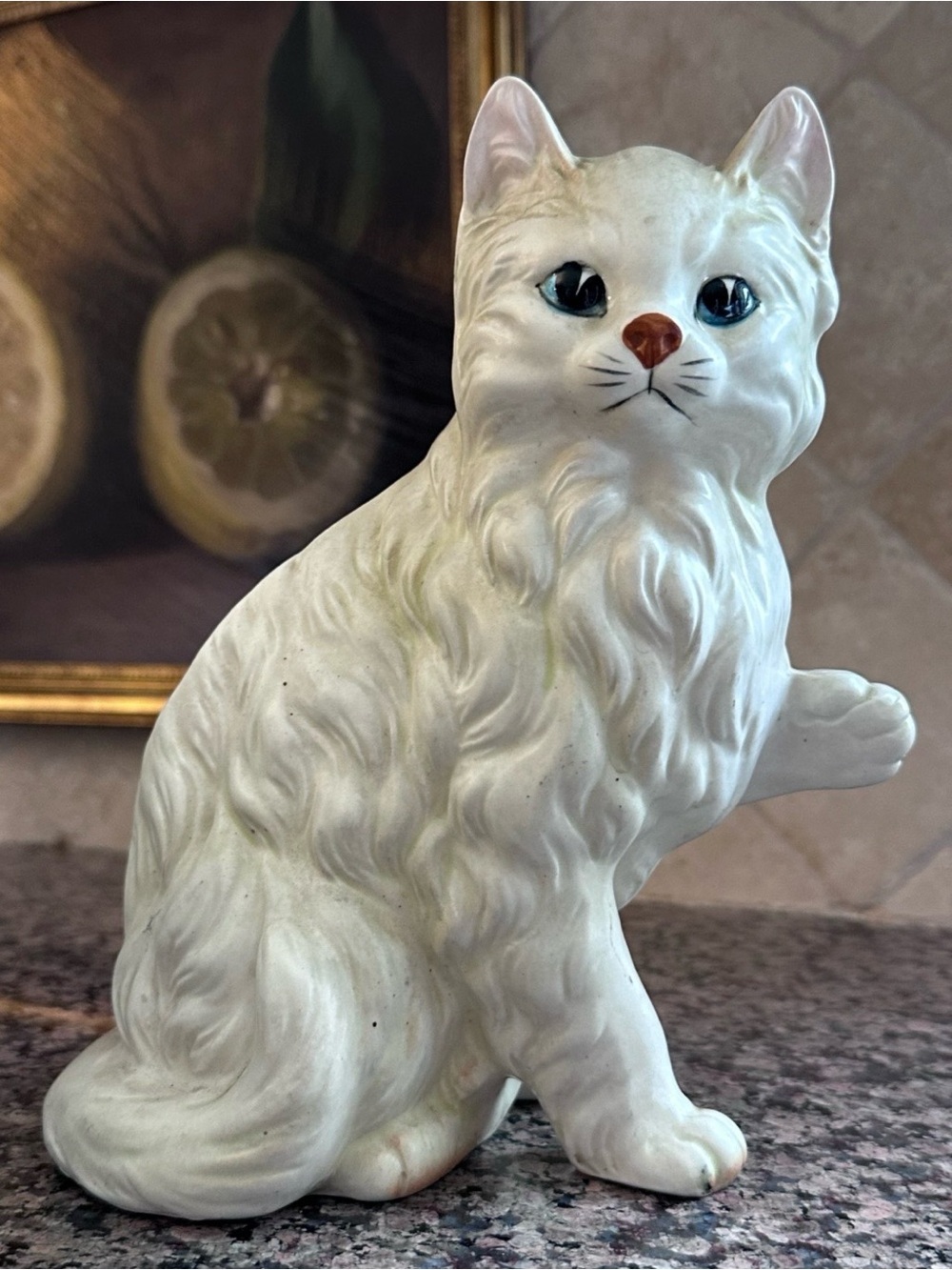 Lego White Cat Figurine Planter with Blue Eyes